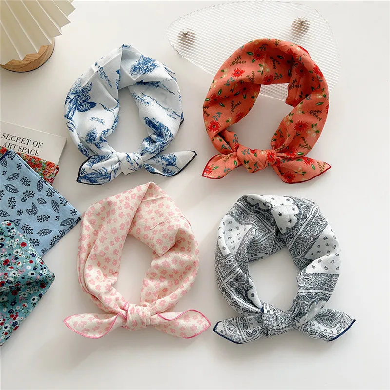 Approx 55cm Cotton Linen Square Scarf Neckerchief Spring Autumn Scarves Neck Scarf Turban Bandanas Headband Decoration for Women 4