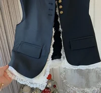 Femmes dentelle Patchwork gilet coréen col rond décontracté sans manches vestes 2025 femme gilet ample Vintage Chic hauts femmes vêtements 4