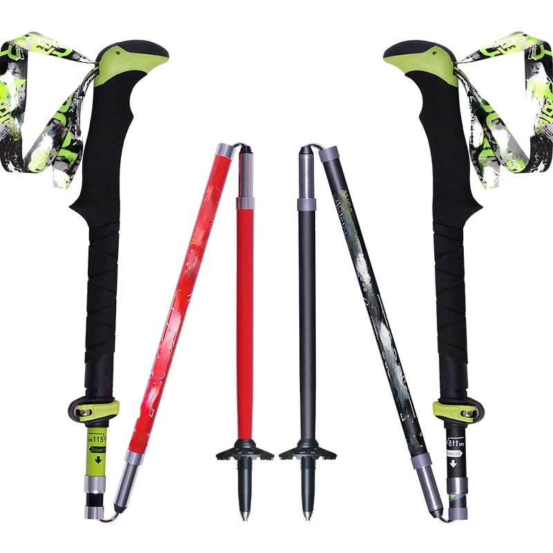 Carbon Fiber Folding Trekking Pole Ultralight Collapsible Trail Running Walking Stick Outdoor Camping 2 Piece