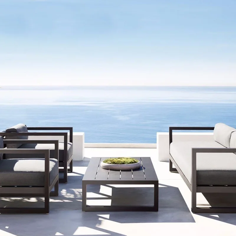 Outdoor Aluminum Alloy Sofa Four Piece Set, Terrace Garden Bar Waterproof Sofa Furniture Set