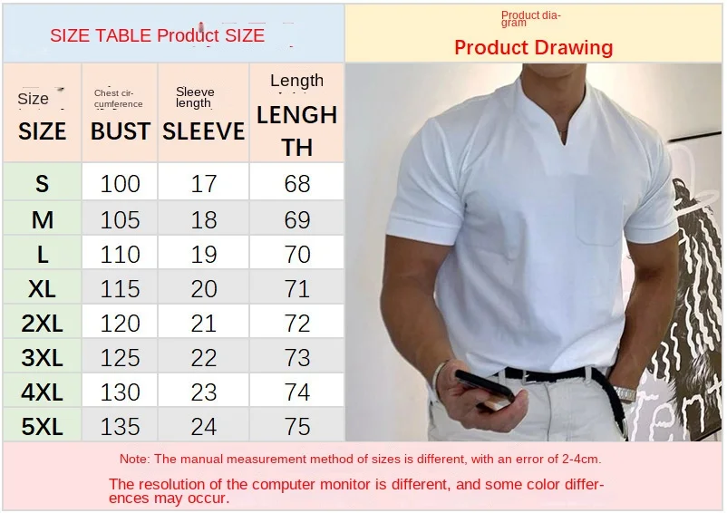 Description Picture 2 of itemMen's Fitness Large Size Sports T-Shirt Elastic Cotton Pocket Short Sleeve Summer V-neck Polo Shirt