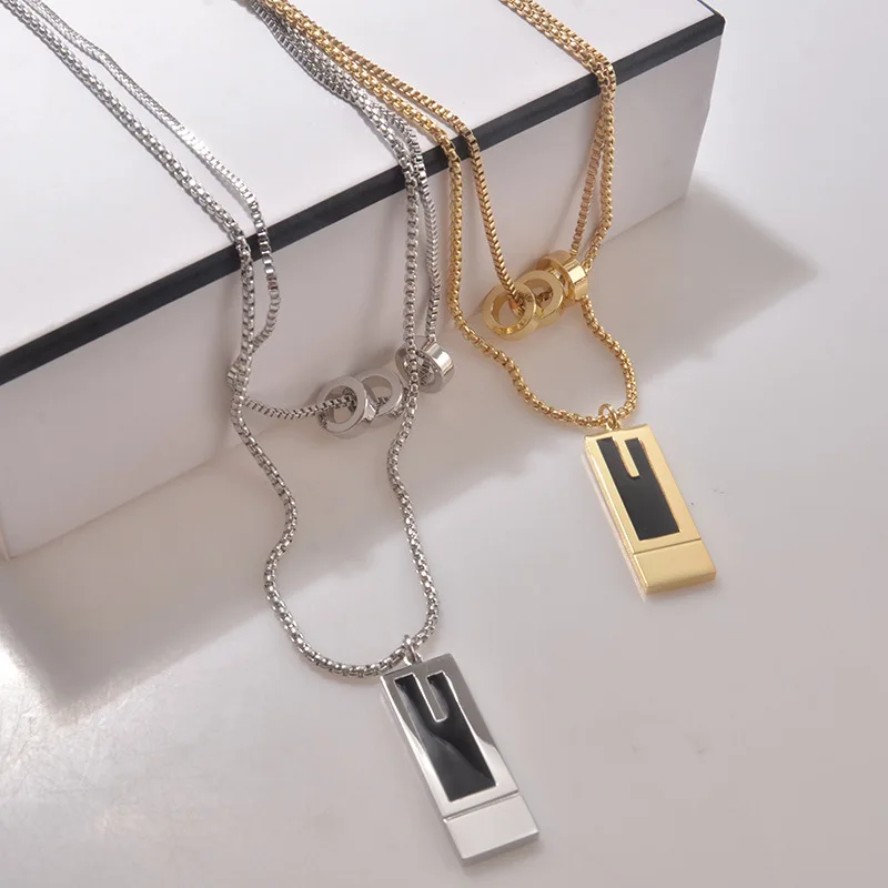 

Stainless Steel Multi layer Necklace for Women Sexy Square Pendant Sweater Chain Gold Color Non-fade Luxury Korean Fashion
