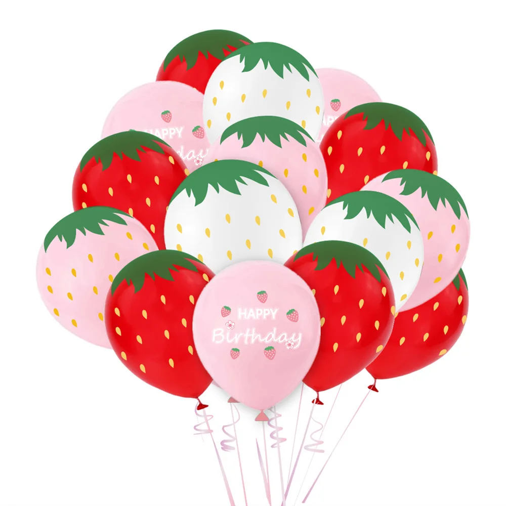 30,5 cm großer Latexballon mit Erdbeerthema, hawaiianische Party-Dekoration, Obst, Erdbeere, Ananas, Papierstränge, Blume, Kinder-Birt