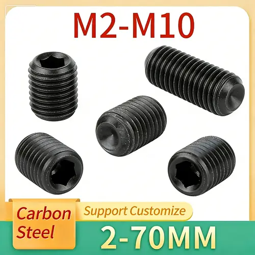 10Pcs/lot M2 M2.5 M3 M4 M5 M6 M8 M10 Headless Cup Point Set Screw 12.9 Grade Carbon Steel Hex Socket Set Screw Support Customize