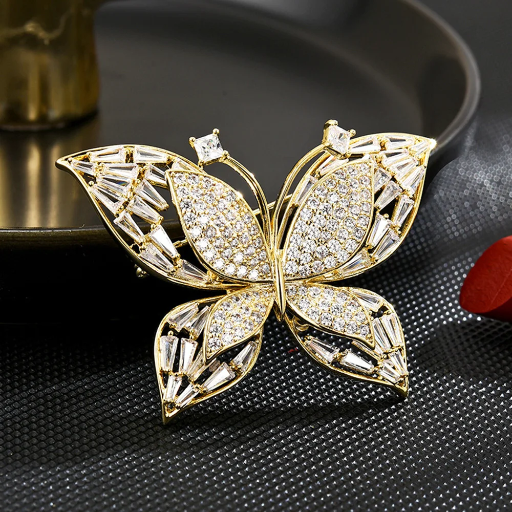 Butterfly Brooches For Women Charm Crystal Gold Silver Color Brooch Pins Party Wedding Gifts Clothing Accessories Jewelry Gift