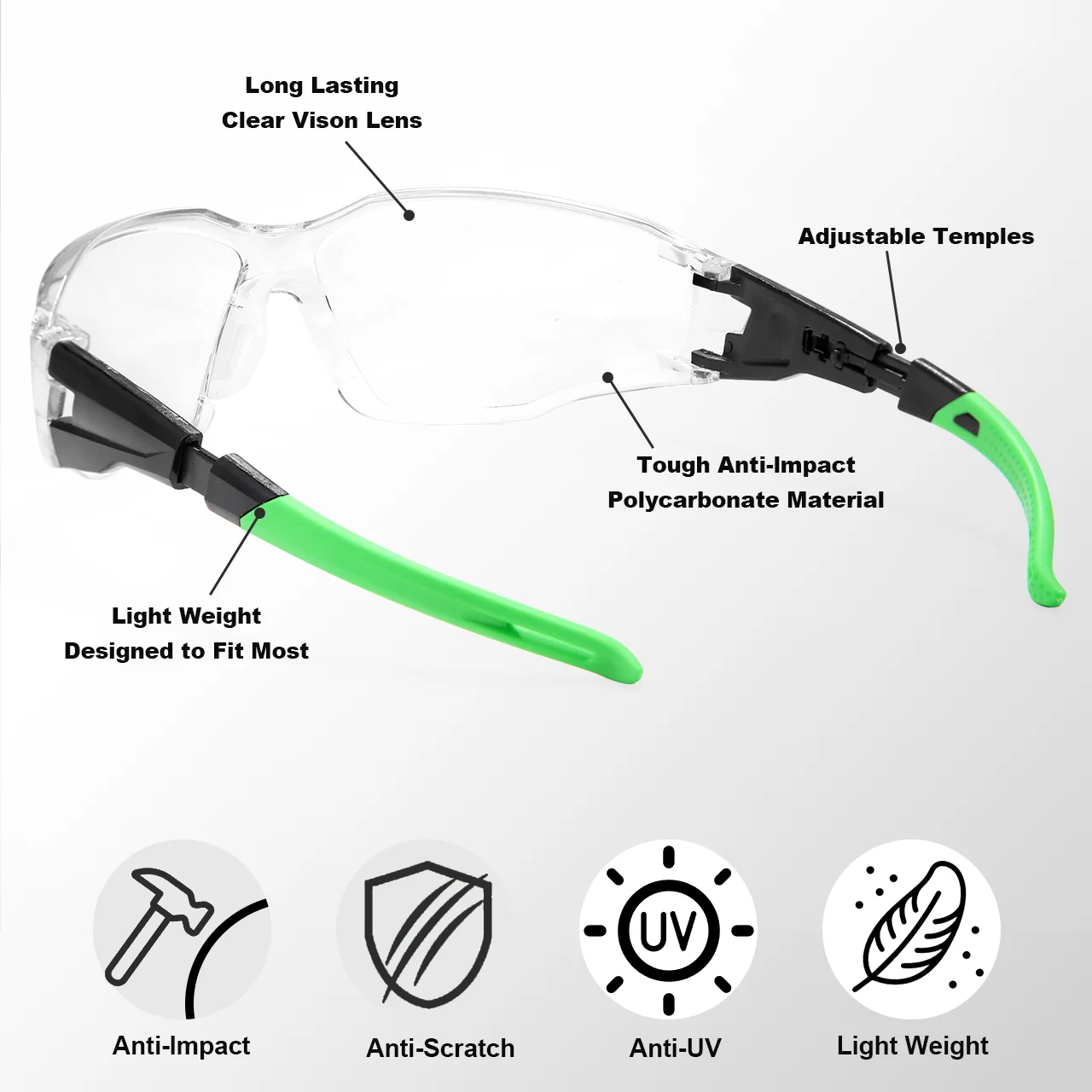 Verstellbare Schutzbrille HM12 Antibeschlagbrille für Männer und Frauen, blaues Licht blockierender Augenschutz mit klaren Gläsern – Detail 10