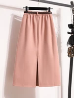 Plus Size Skirt Women 2024 Autumn New High Elastic Waist Black Pink A Line Skirt Women Korean Style Large Size Woolen Skirts - Image 2