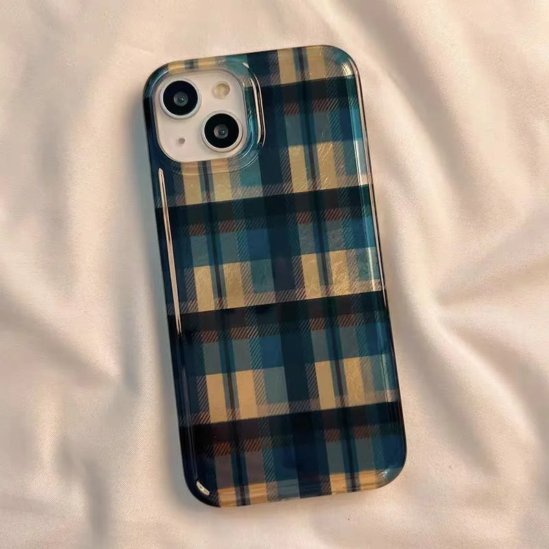 Vintage Blue & Yellow Checkered Vortex Pattern Phone Case