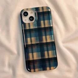 Vintage Blue & Yellow Checkered Vortex Pattern Phone Case for iPhone 16e (T8763)