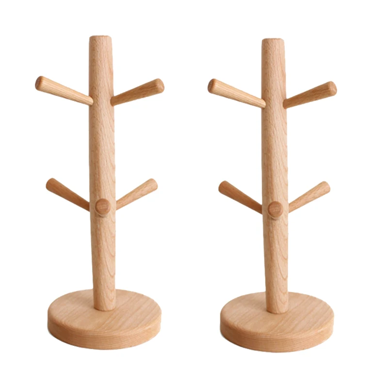 

2 Pcs Wood Mug Rack Tree,Coffee Cup Holder With 6 Hooks,Coffee Mug Stand For Kitchen Counter,Tea Cups Holder,Cup Dryer