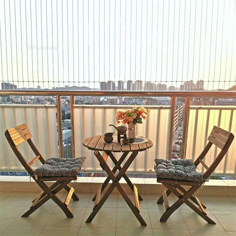 Simple Solid Wood Garden Furniture Sets Folding Dining Table and Chair Portable Outdoor Garden and Terrace Set Home Study Desk