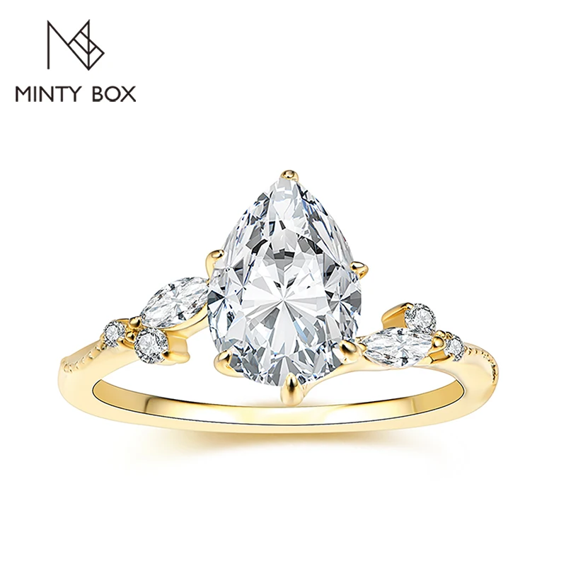 

MINTYBOX S925 Moissanite Ring 2.0CT D Color Pear Shape 7*10mm VVS1 14K 18K Gold Engagement Rings For Women Fine Jewelry Gift