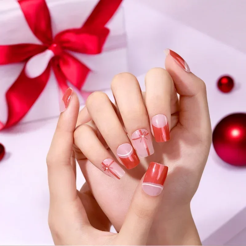 

16pcs Christmas gel nail sticker 3d bronzing French nail sticker nail art decorations Korean gel enhancement sticker