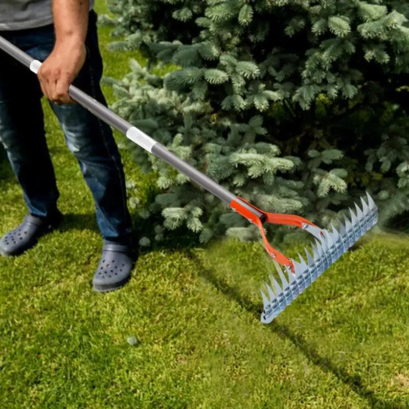Metal Thatch Rake Stainless Steel Adjustable Long Handle Cultivator Ergonomic Portable Gardening Tools Tiller Cultivator For
