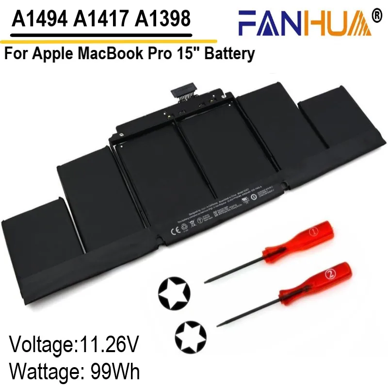 

A1494 A1417 Laptop Battery for Apple MacBook Pro 15" A1398 Retina 212 2013 2014 Year Free Tools 500+ Cycles Fast Ship 11.26V