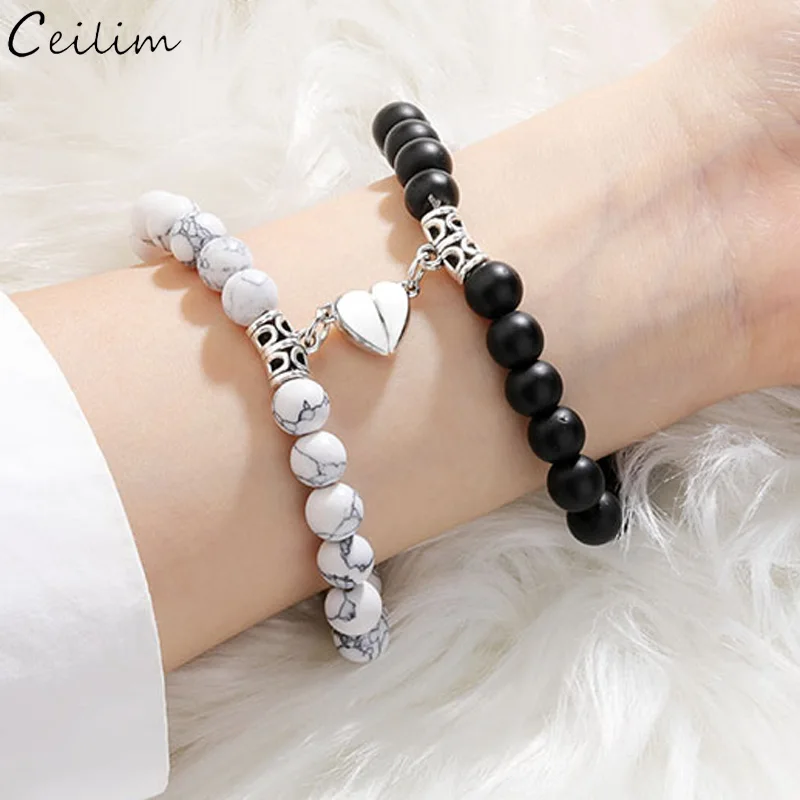 

2022 Fashion 2pcs/set Natural Stone Beads Yoga Bracelet For Lovers Distance Magnet Couple Bracelets Friendship Jewelry