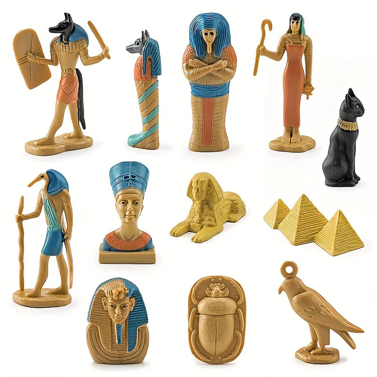 1 Set of 12 Simulation Egyptian Pyramid Lion Face Like Mummy Box Jack Head Human Body God Toy Model Suitable for Children Learn