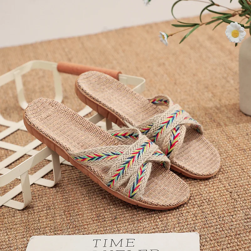 Suihyung Summer Home Shoes Casual Flax Slippers Women Anti-slip Linen Sole Slides  Female Flat Sandals Couple Indoor Flip Flops - AliExpress