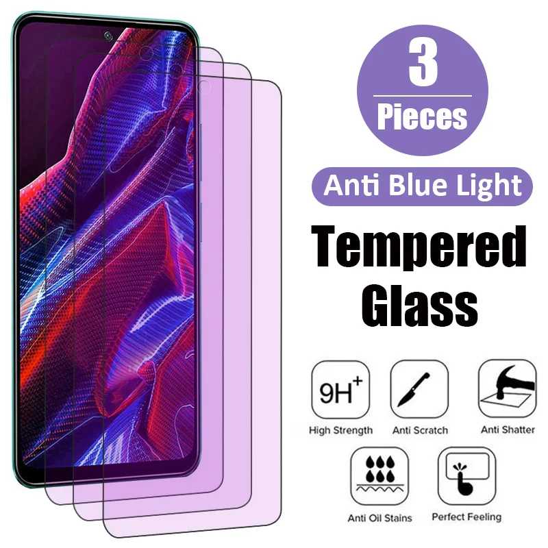 

3Pcs Anti-blue Ligh Screen Protector for Xiaomi Poco X6 X5 X4 X3 GT C50 M6 M5S M4 F2 Tempered Glass for Mi 10i 11i 11X Pro Glass