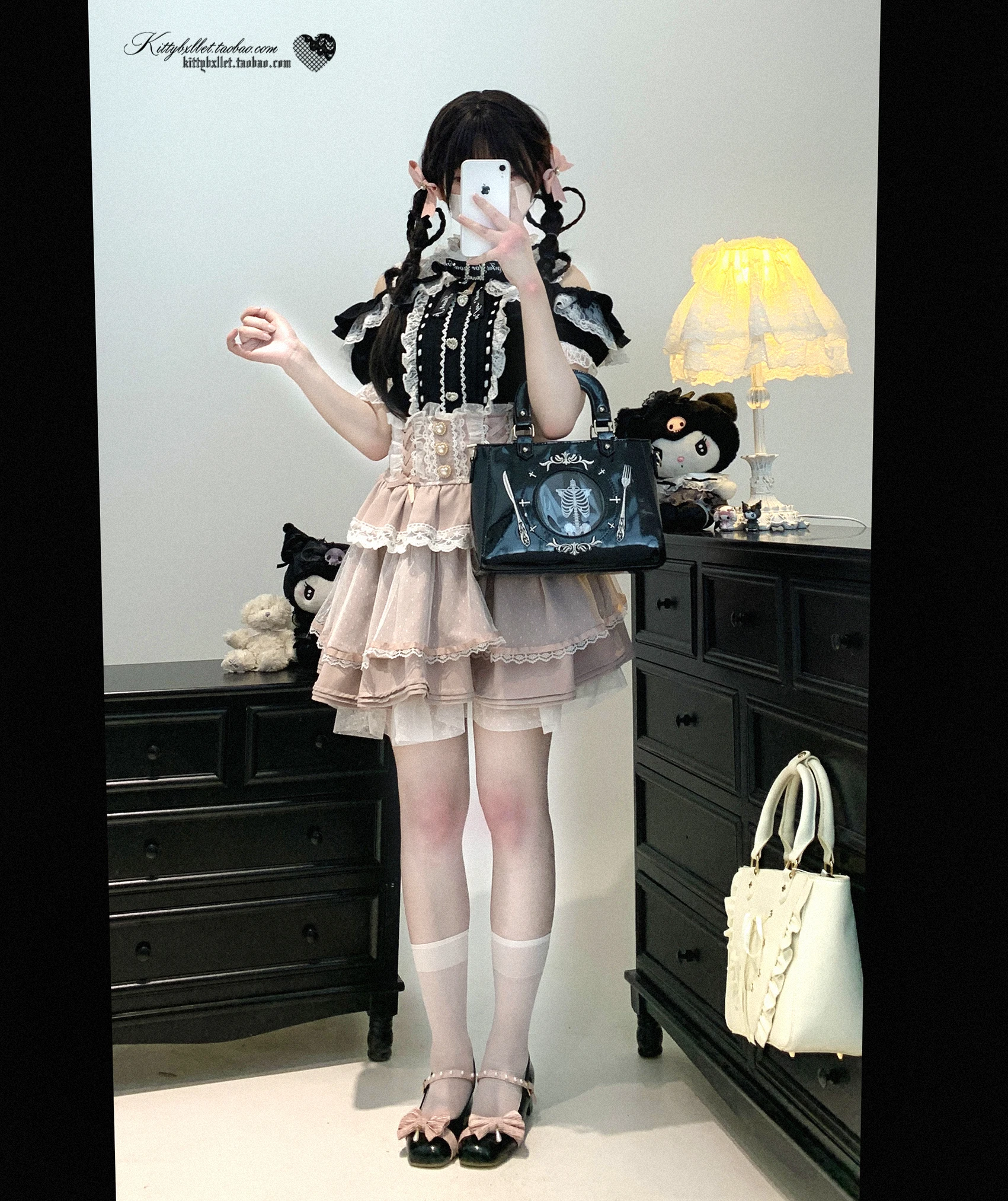 Original Japanese Mines Style Lace Patchwork Puffy High Waist Heart Buckle Bow Sweet Versatile A-line Short Skirts Women Summer