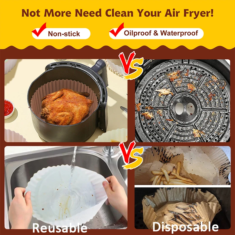 AirFryer Reusable Pot Silicone Easy To Clean Oven Baking Tray Ninja Round  Liner Pizza Plate Grill Pan Mat Air Fryer Accessories