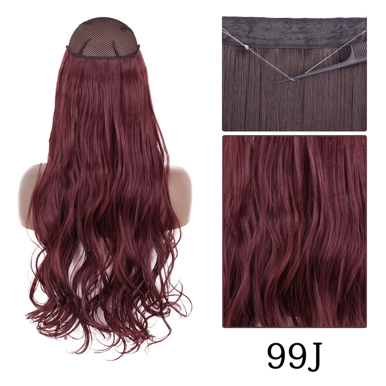 thumbnail image 1 of Extensiones de cabello sintético sin clip AZQUEEN, negro, rubio, largo, liso, con alambre de pescado secreto, postizo resistente al calor para mujer, 1 of 5