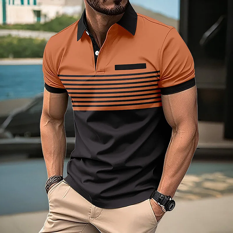 Summer Casual Short-Sleeved Men's Polo Shirt 3D Stripe Printed Breathable Tees Men Sport Top Plus Size Lapel Pullover Clothing 11 Scfb4542da93944d18331c8214cf0aaafO