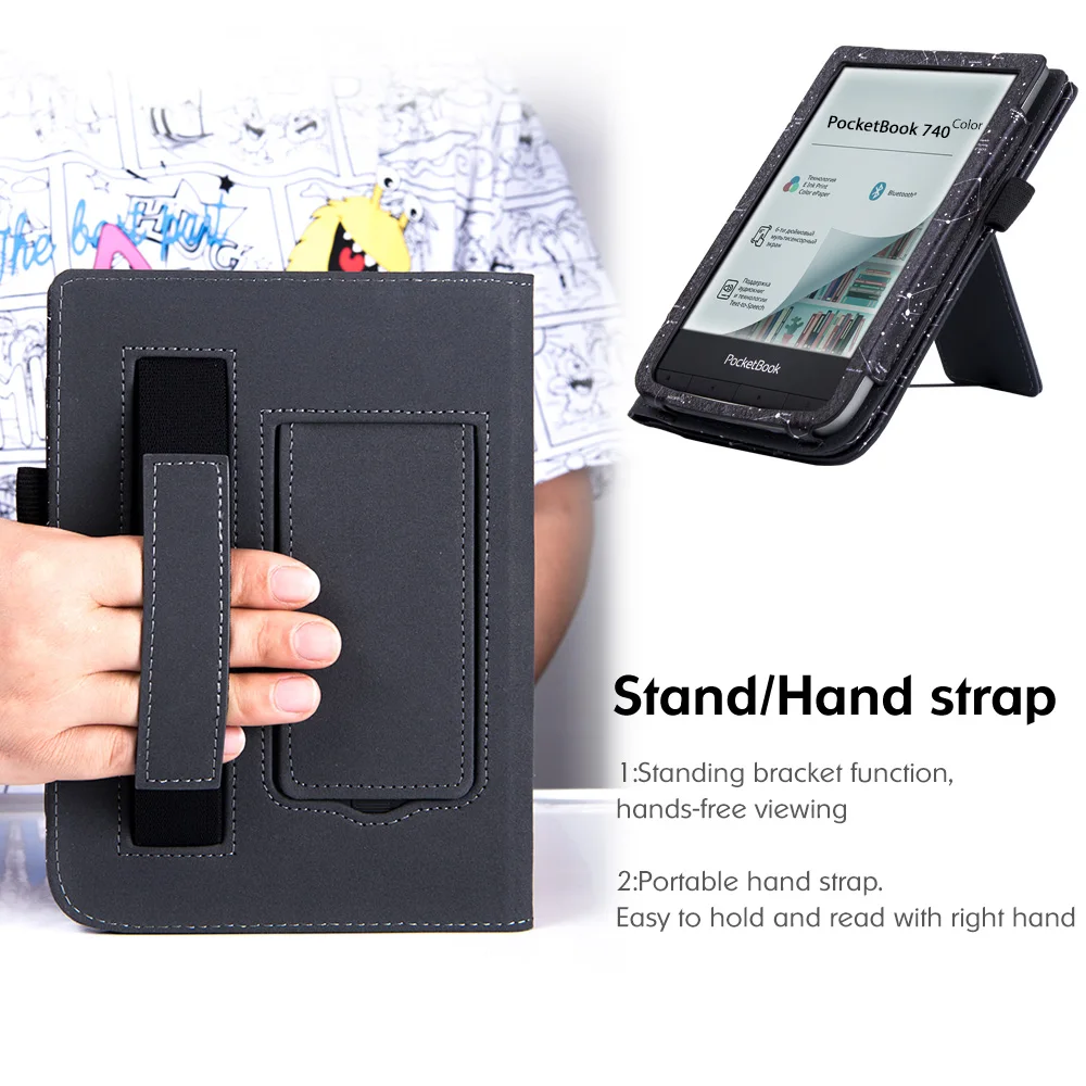 Stand Case para Pocketbook E-reader Capa de Couro pu com Alça de Mão Auto Dormir And Wake 740 Inkpad Pro Inkpad Color - Imagem 6