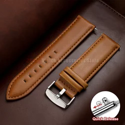 Vintage Brown Genuine Leather Quick Release Watch Strap - Universal Replacement Watchband - 22mm (Brown)