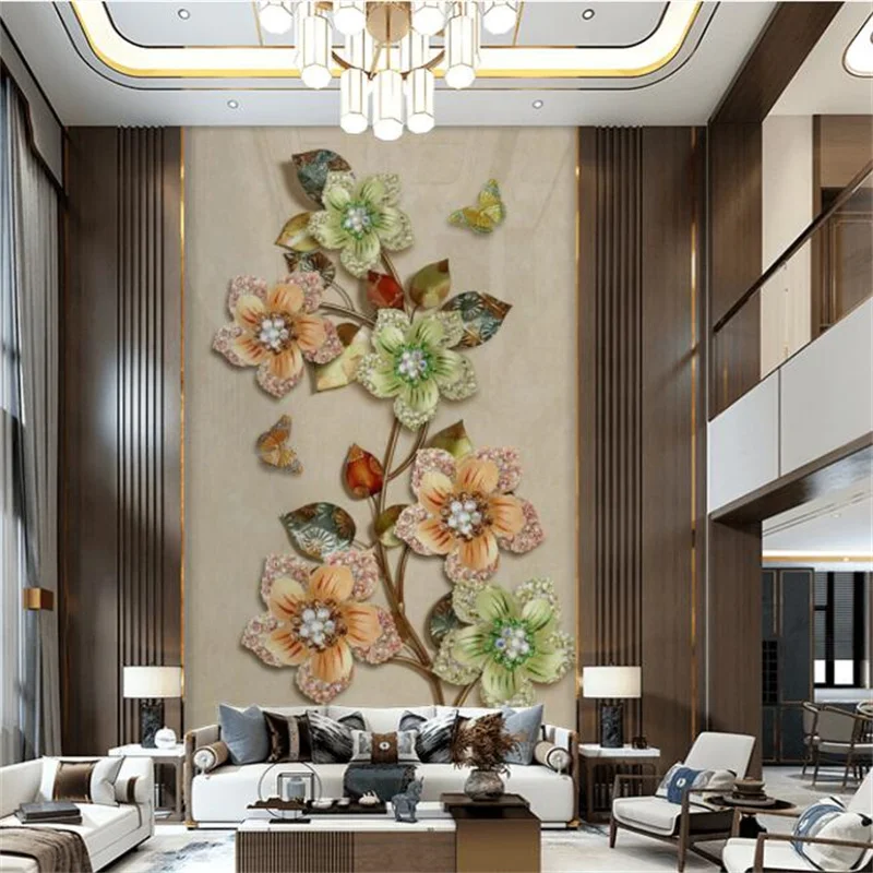 

Blooming Prosperity 3D Jewelry Flower Entrance Background Wall Customized Living Room Corridor Duplex Building Decorativen обои