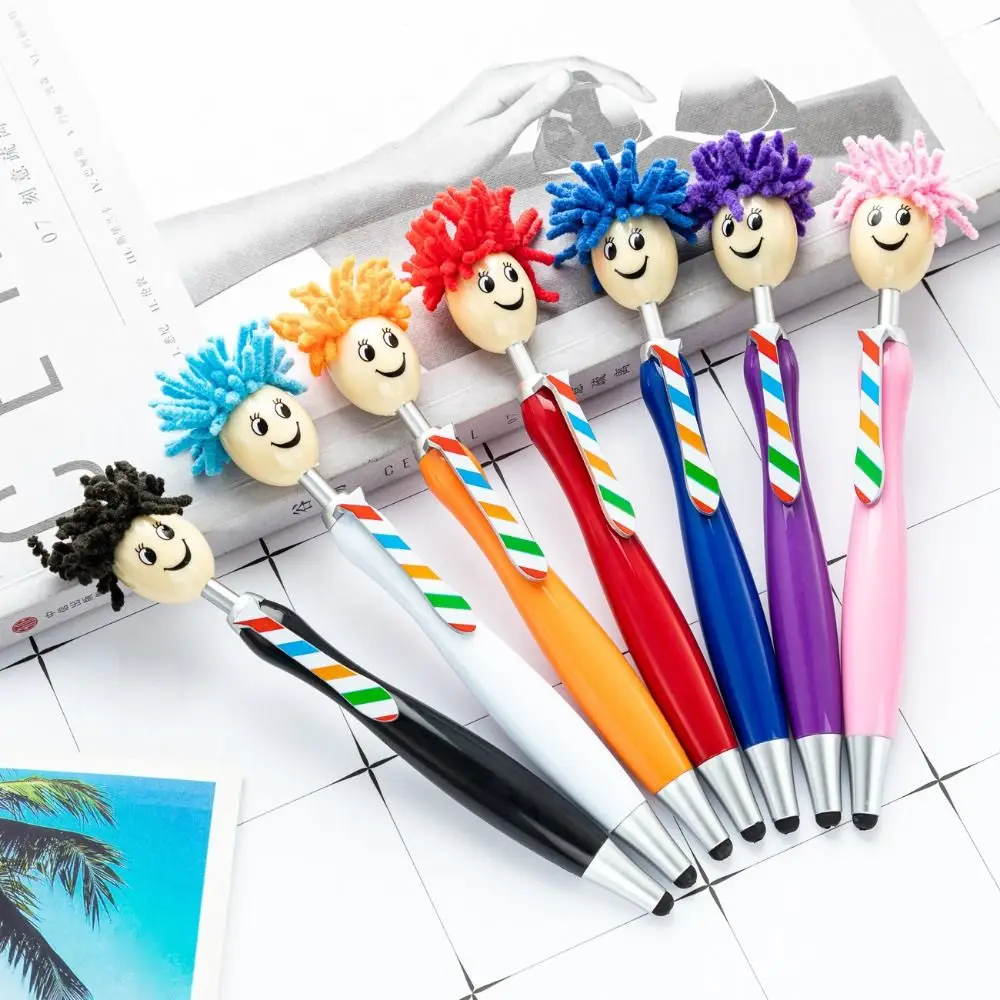 

Doll Shaped Ballpoint Pen Plush Cartoon Hair Mop Head Smiling Face Facial Expression Portrait Signature Pen Cute Stationery