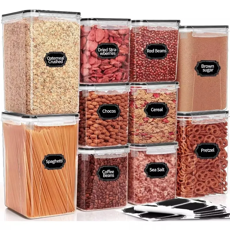 Large Airtight Food Storage Containers with Lids, 10PCS Plastic Cereal Storage Containers, Kitchen & Pantry Organizers