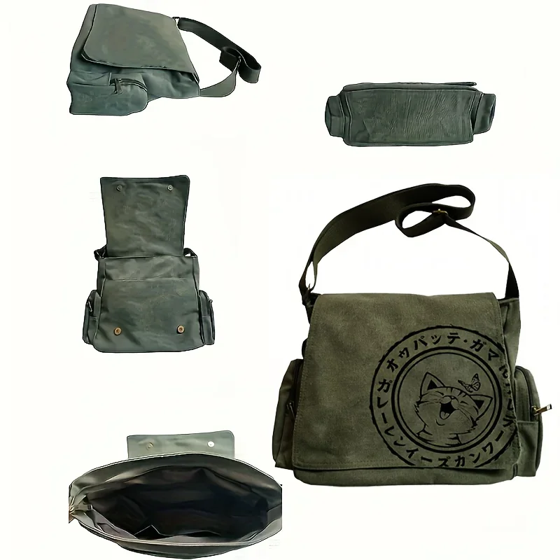 Japanese Cat Pattern Shoulder Bags Cute Vintage Crossbody Bag Adjustable Shoulder Strap Large Capacity Message Bag For Women