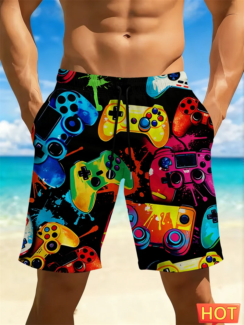 Cool Graffiti Gamepad Beach Shorts For Men Quick Dry Swim Shorts For Casual Daily Wear Beach Days And Video Game Themed Shorts