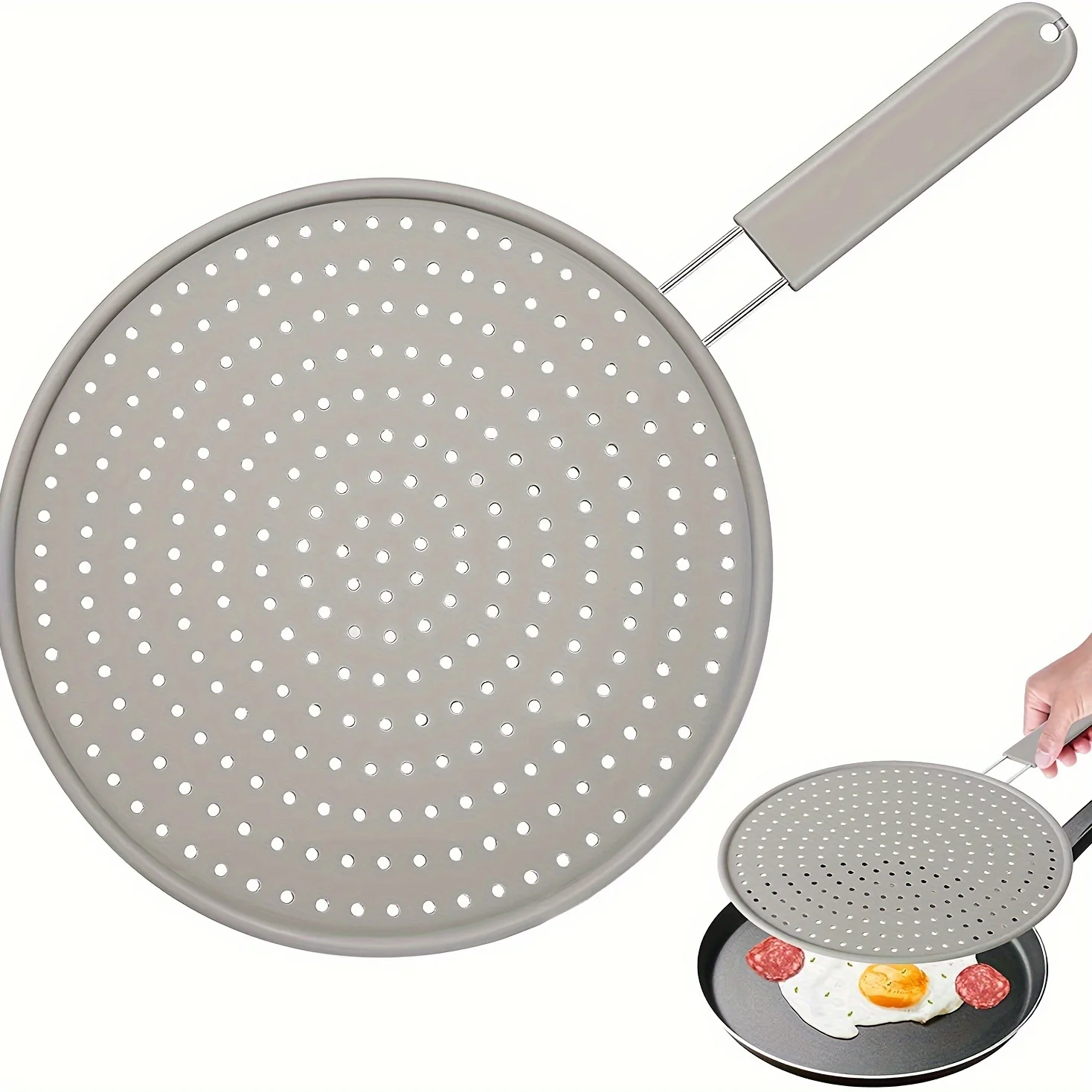 Silicone Kitchen Splatter Screen with Handle Heat-resisting Oil Splash Guard Drain Board Cover Kitchen Frying Pan Lid