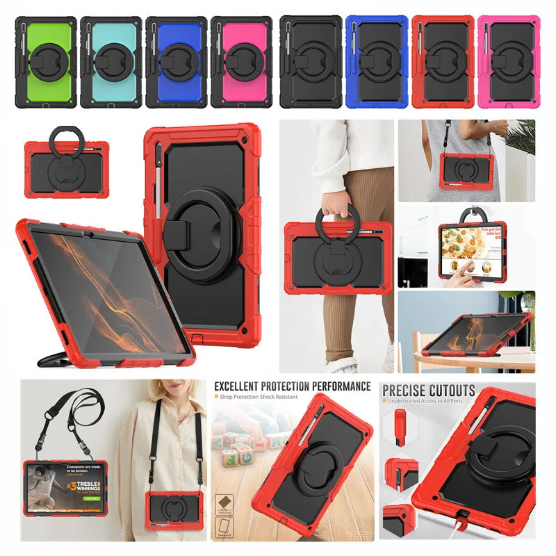 

For Samsung Galaxy Tab S8 Ultra 14.6" 2022 SM-X900 X906 Shoulder Strap 360° Rotating Stand Case Handle Multiple Protect Cover