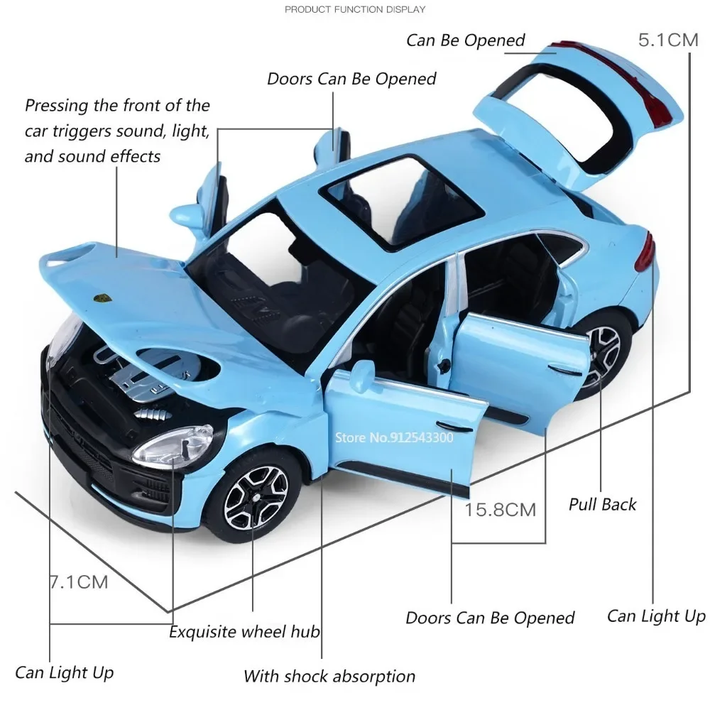 1:32 Porsche Macan Simulation Toy Car Model Alloy Diecast Sound Light Pull Back Scale Model Car Boys Birthday Collection Gifts 2