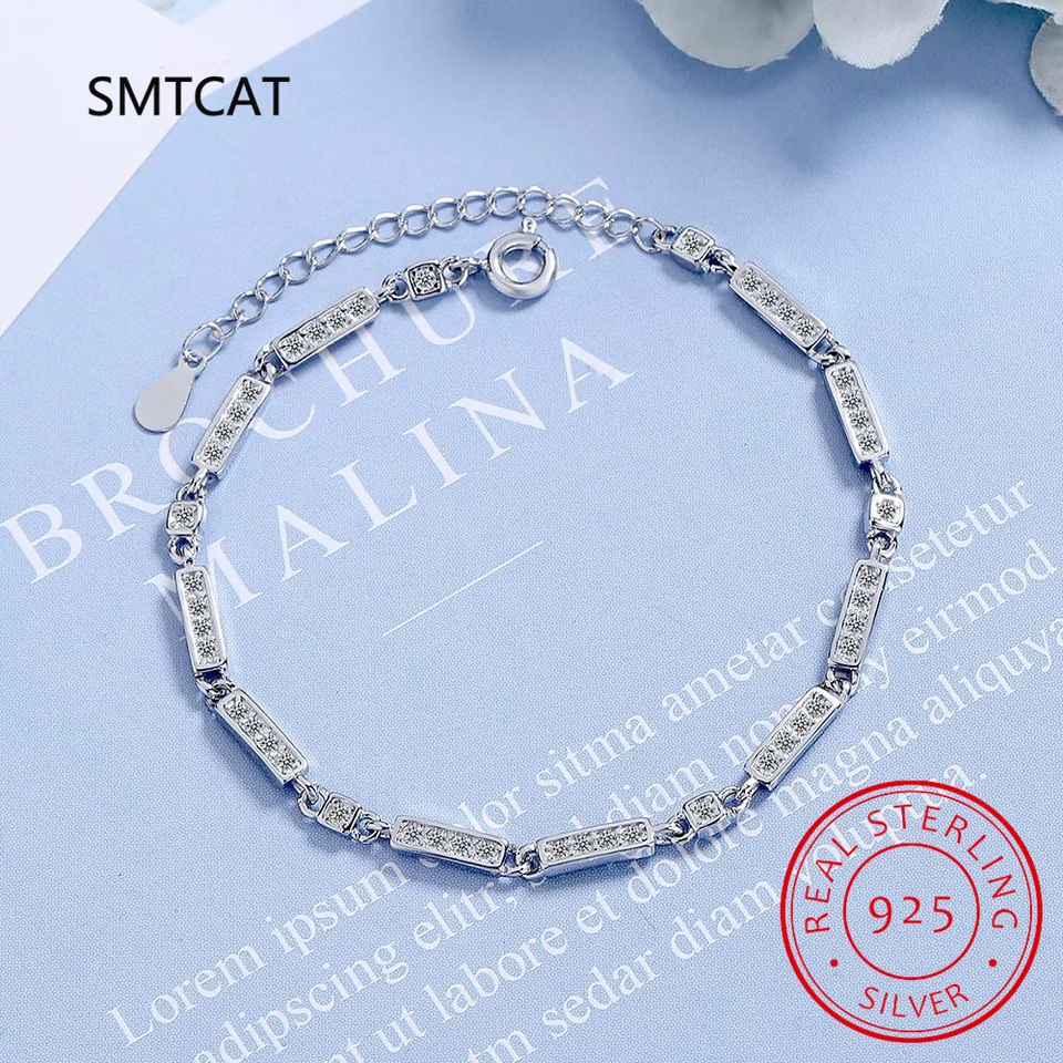 女性用スターリングシルバーとジルコンのブレスレット,ペンダント