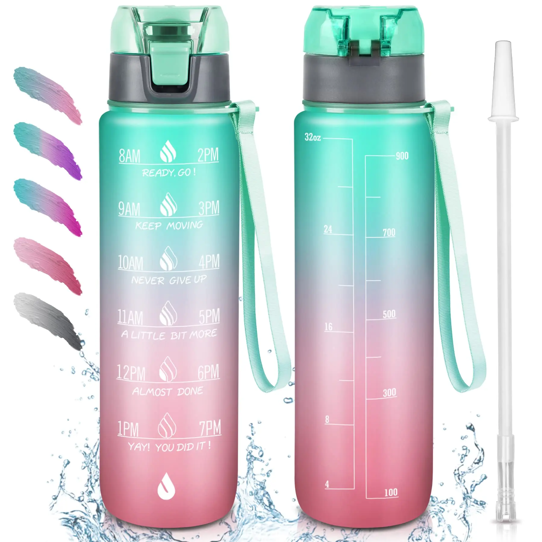 1000ML Motivational Water Sport Bottle with Time Marker Leakproof BPA Free Fruit 1 Liter Travel Kettle Drinking Water Bottl