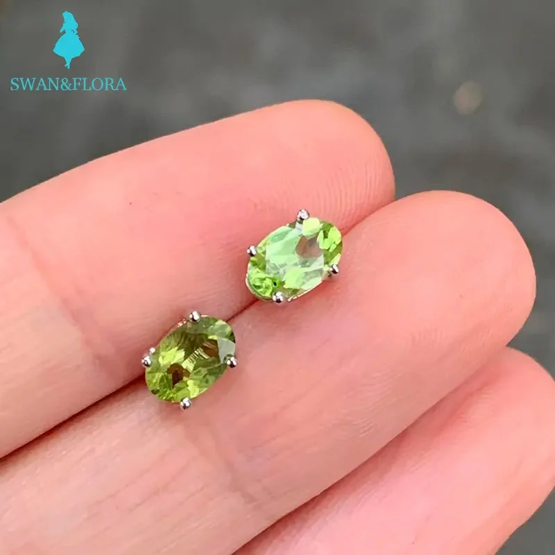 Natural Peridot 925 Sterling Silver Stud Earrings For Women Jewelry Gift Simple Peridot Jewelry Green