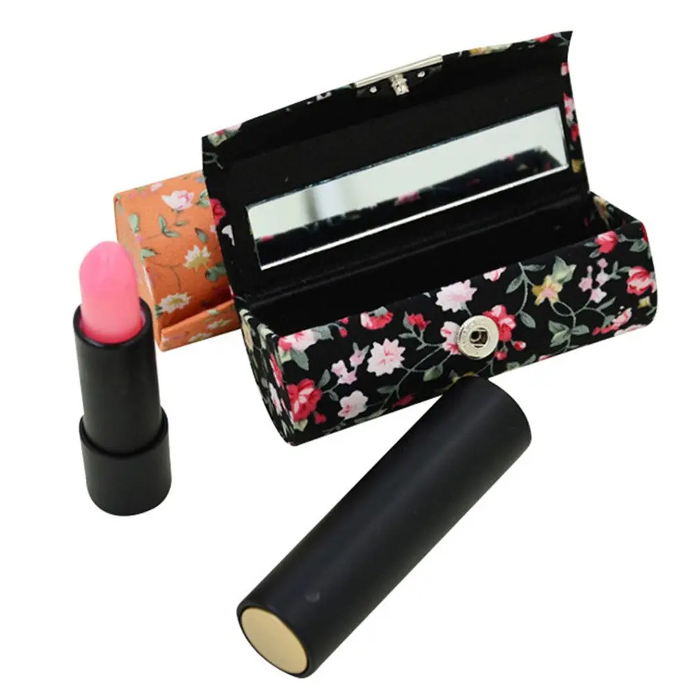 Makeup Tools Beauty Supplies Lipstick Case Retro Embroidered Flower Designs With Mirror Packaging Lip Gloss Box Jewelry Storage Holder Fashion Gift