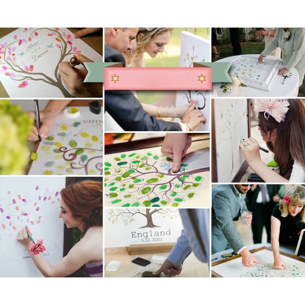 Fingerprint Tree Sign Canvas Wedding Party Guest Book Keepsake Wall Decor Waterproof Signature Board Fingerprint Painting
