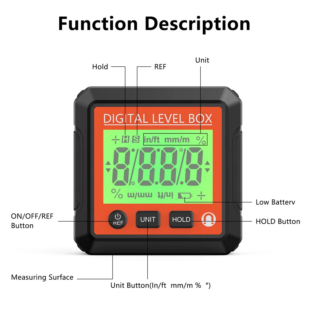 Digital Angle Gauge Magnetic Protractor Inclinometer Level Angle Finder Angle Cube Level Box With Magnes And Backlight 5
