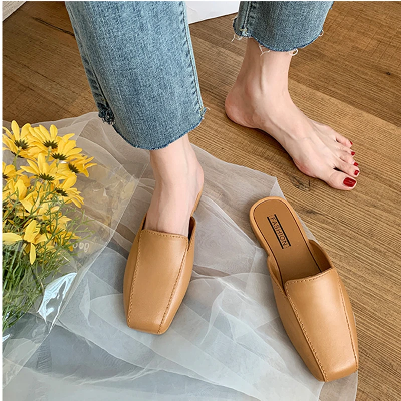 Summer Simple Styles Sandals And Slippers Outer Wear Baotou Half Slipper Fashion Temperament Wear-resistant And Non-slip Slipper