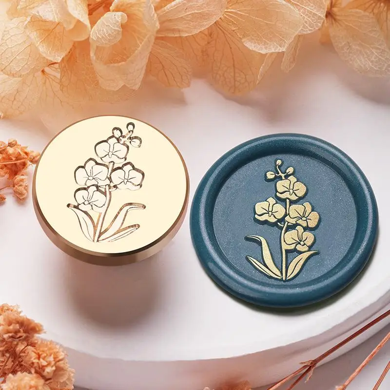 6Pcs Floral Wax Seal Stamp Kit - Orchid Rose Lotus Designs With Wooden Handle For Wedding Invitations