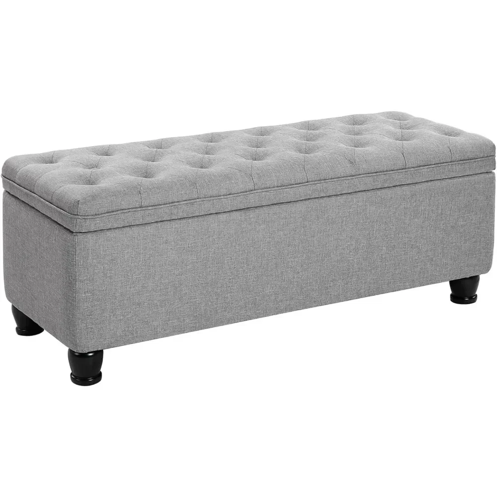 

Storage Ottoman, Storage Bench, Tufted Entryway Bedroom Bench, 17.7 x 46.5 x 17.7 Inches, Wooden Legs, Linen-Look Cover
