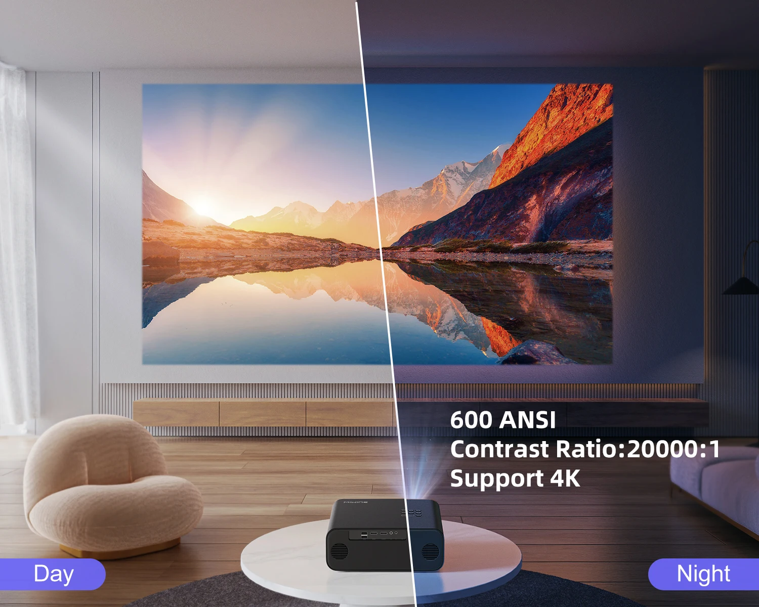 Projector Auto Focus/4K Support Native 1080P WiFi 6 Bluetooth 5.2 600ANSI 6D Keystone Outdoor Home portable projector