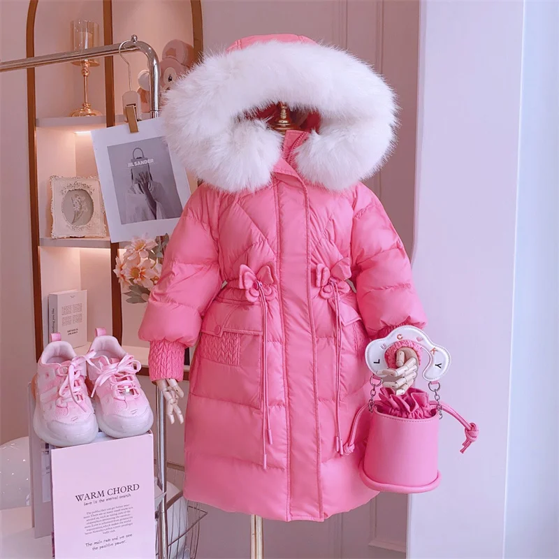 

Girls Down Coat Jacket Cotton Windbreak Snowsuit 2023 Long Warm Thicken Winter Parka Outerwear Children's Clothing