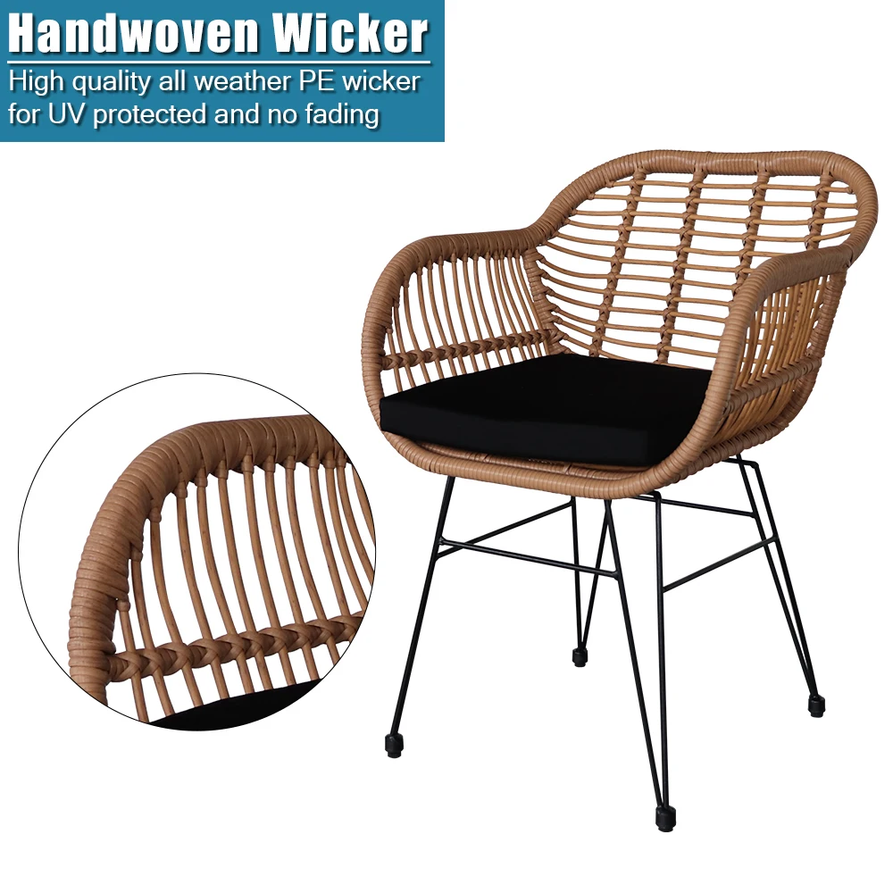 3 pcs Wicker Rattan Patio Conversation Set with Tempered Glass Table  Flaxen Yellow 3