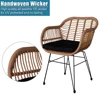 3 pcs Wicker Rattan Patio Conversation Set with Tempered Glass Table  Flaxen Yellow 3